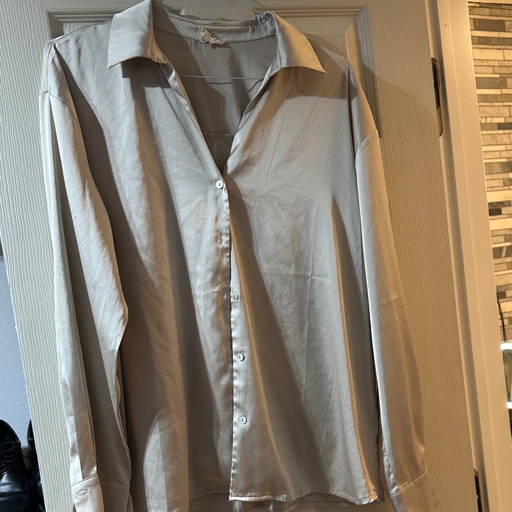 BiBi Men's Casual Button Down Shirt - Light Gray